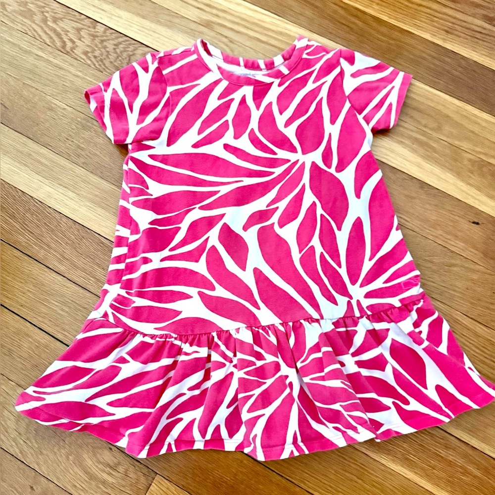 Vineyard Vines Girls’ 3T Pink/White In Full Bloom Short Sleeve Dress Flounce Hem
